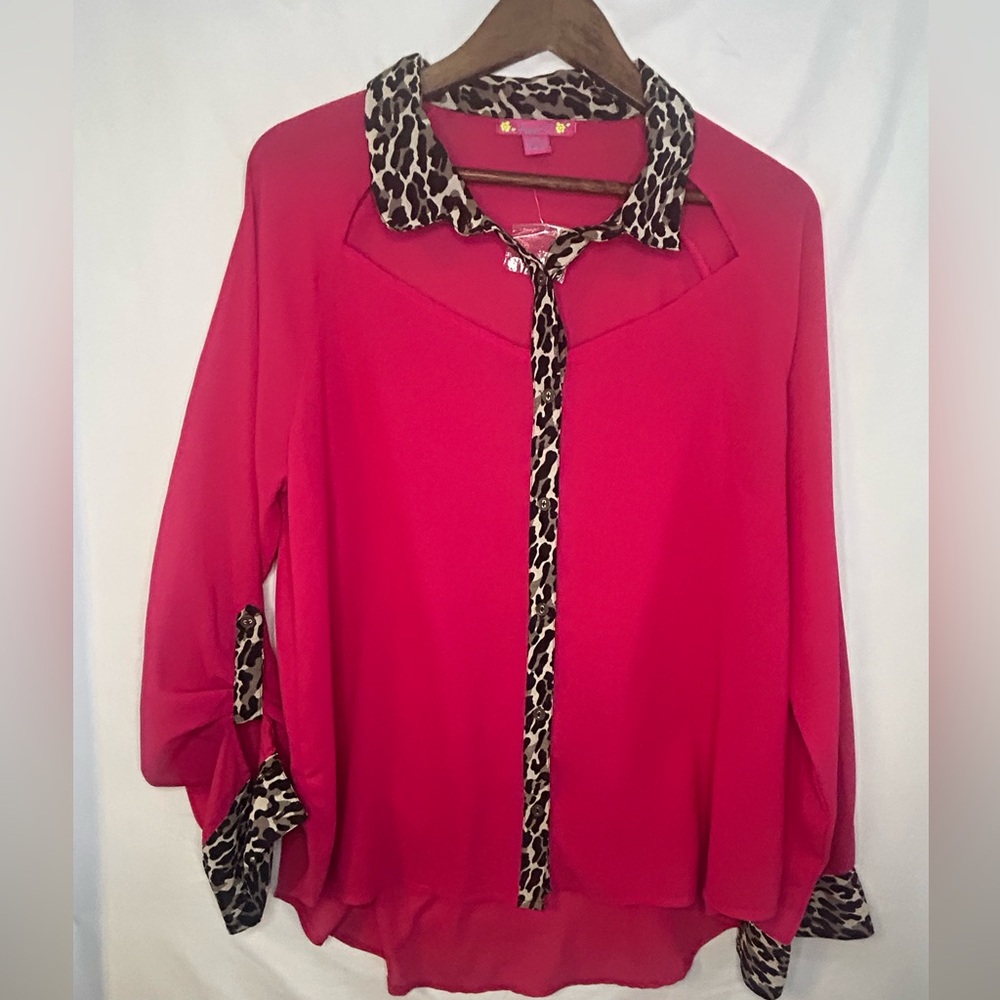 Sugar Hot Pink Blouse with Animal Print Accents